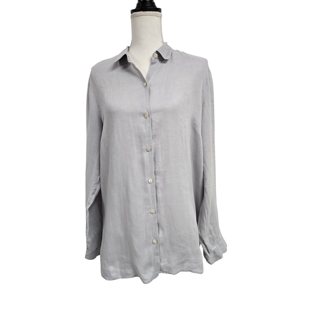 J.jill Love Linen Essential Shirt Button Down 100% Linen Gray Womens L Tall